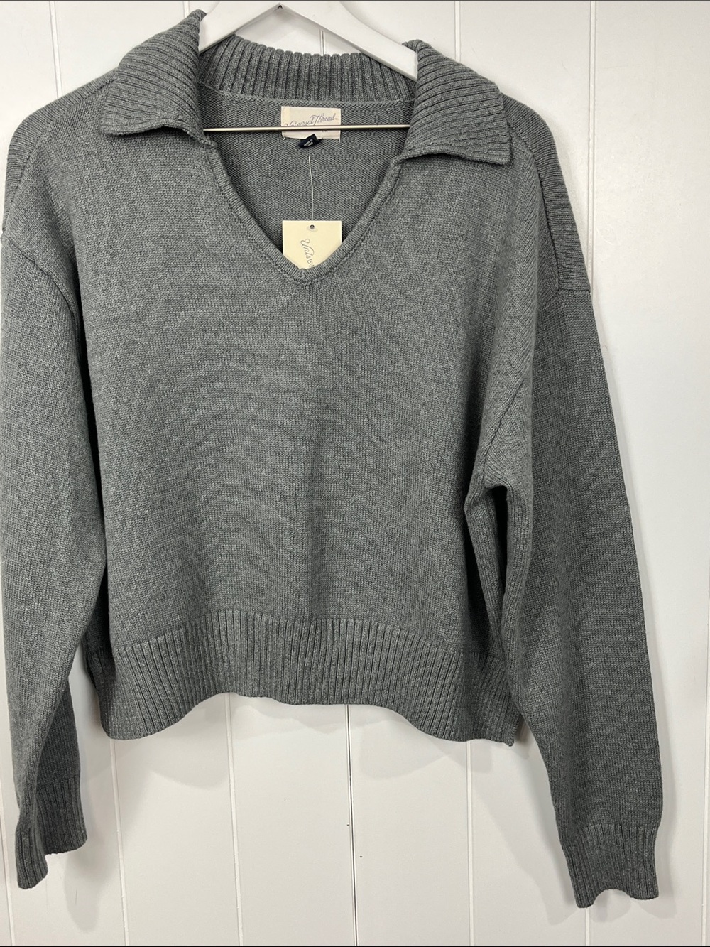 Universal Thread Pullover Sweater XL Gray Vneck Shawl Back Collar Casual NWT